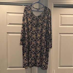 Black and Gold Floral Long Sleeve Dress